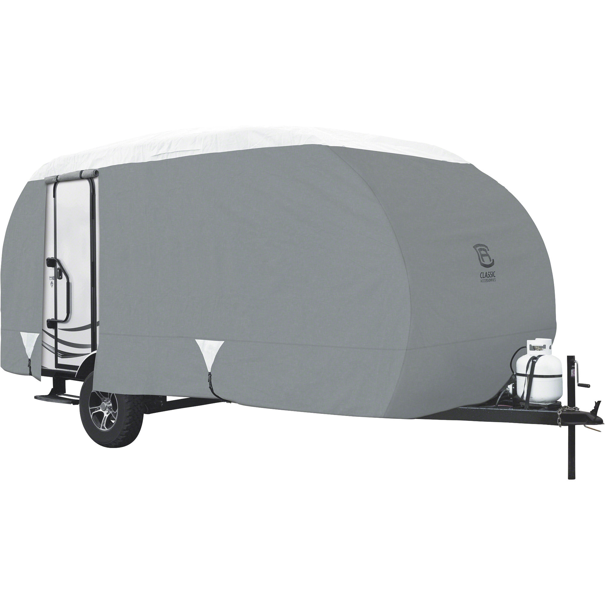 Classic Accessories Overdrive PolyPRO 3 Deluxe R-Pod Travel Trailer Cover, Gray and White, Fits R-Pod Travel Trailers Up To 20ft.L, Model# 80-197-171001-00